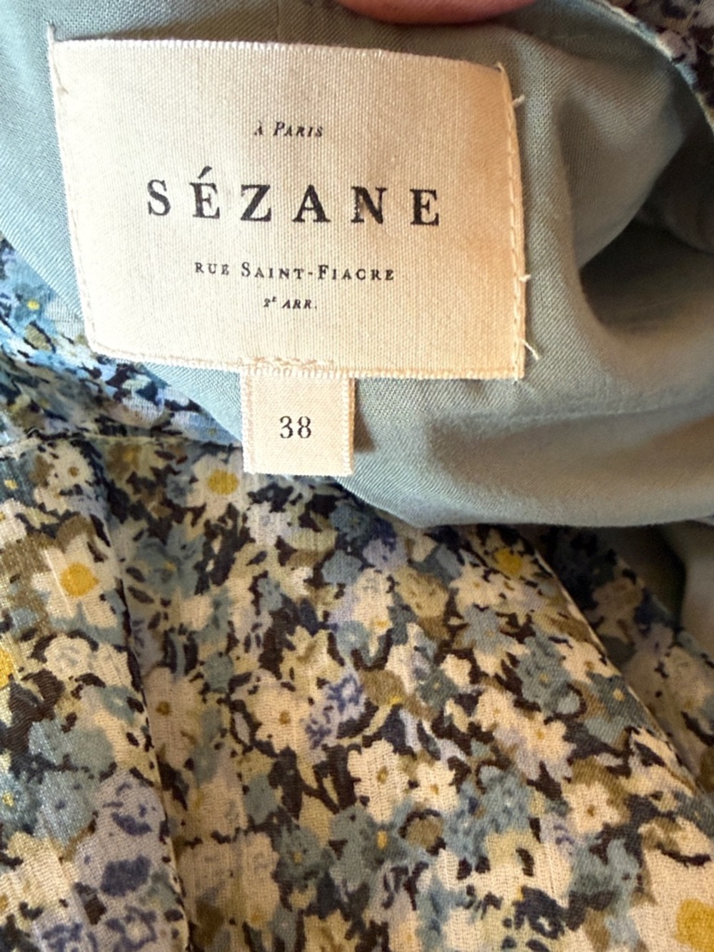 Sezane Aurena Boho Mini Dress Garden Blue Floral Print Size 38 (US size 6/8) - Picture 3 of 14